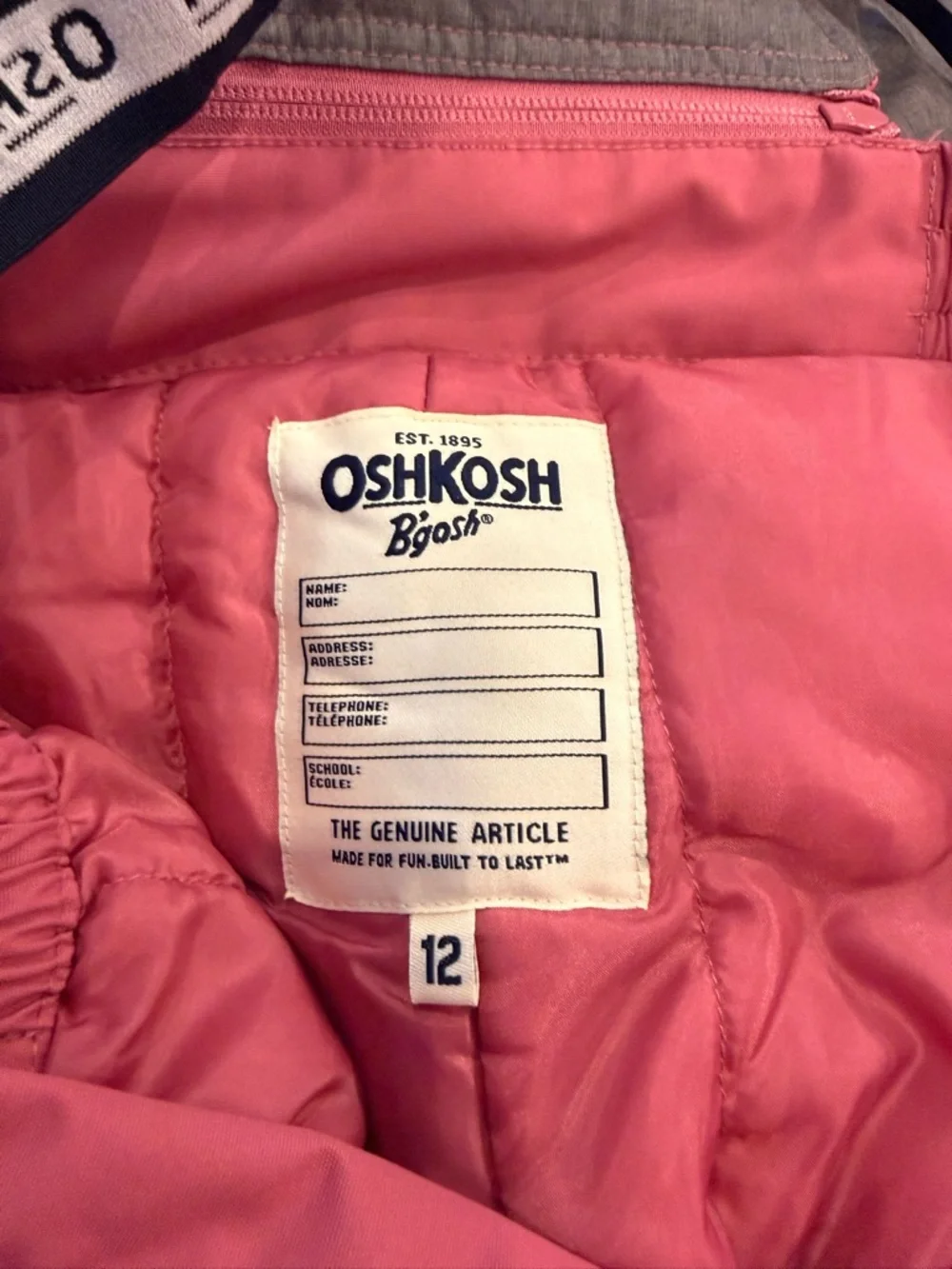 OshKosh B'gosh Gray Jacket with Pink Snow Pants - Girls 12 - Picture 5 of 5